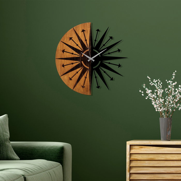 Wallity Reloj de Pared Decorativo de Madera y Metal 75, 56 cm, Nogal y Negro